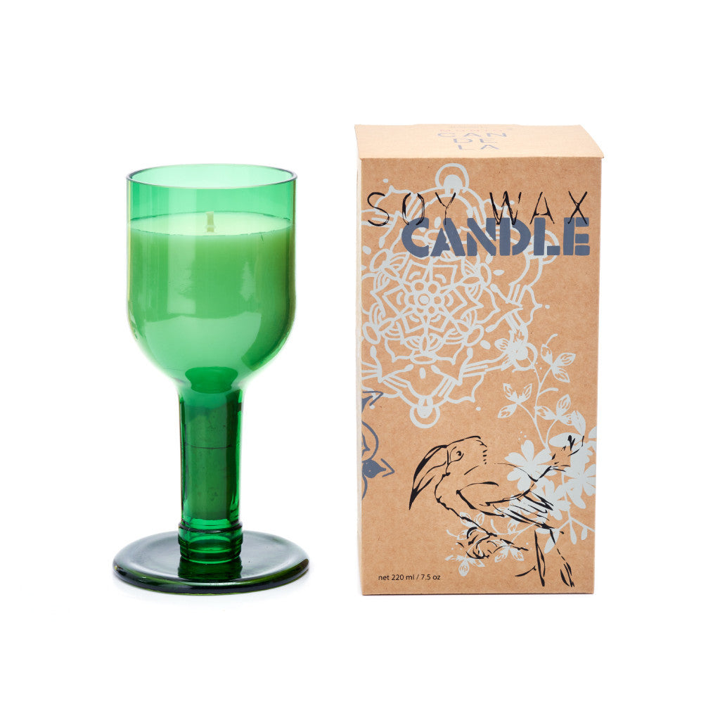 GREEN LEAF NECK WINE BOTTLE CANDLE